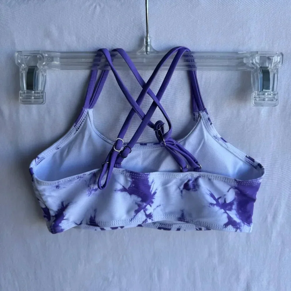 Purple Tie-Dye Heart Bikini Top - Crisscross Back, Girls Size 8Y